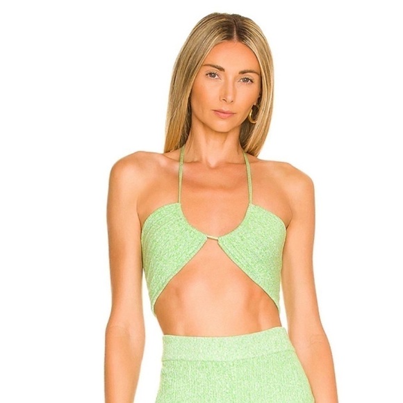 Lovers and Friends Mckenna Drawstring Top in Marled Green wool blend - Picture 1 of 8